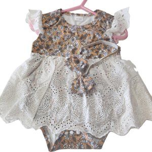 FO Shan Garment Baby Dress/Hair Band Size 6-12 Months Flower/Lace